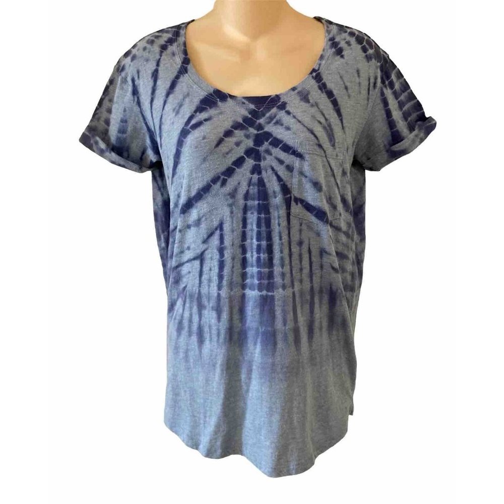 a.n.a. Blue Tie Dye Short Sleeve T-Shirt Top Womens Small Chest Pocket